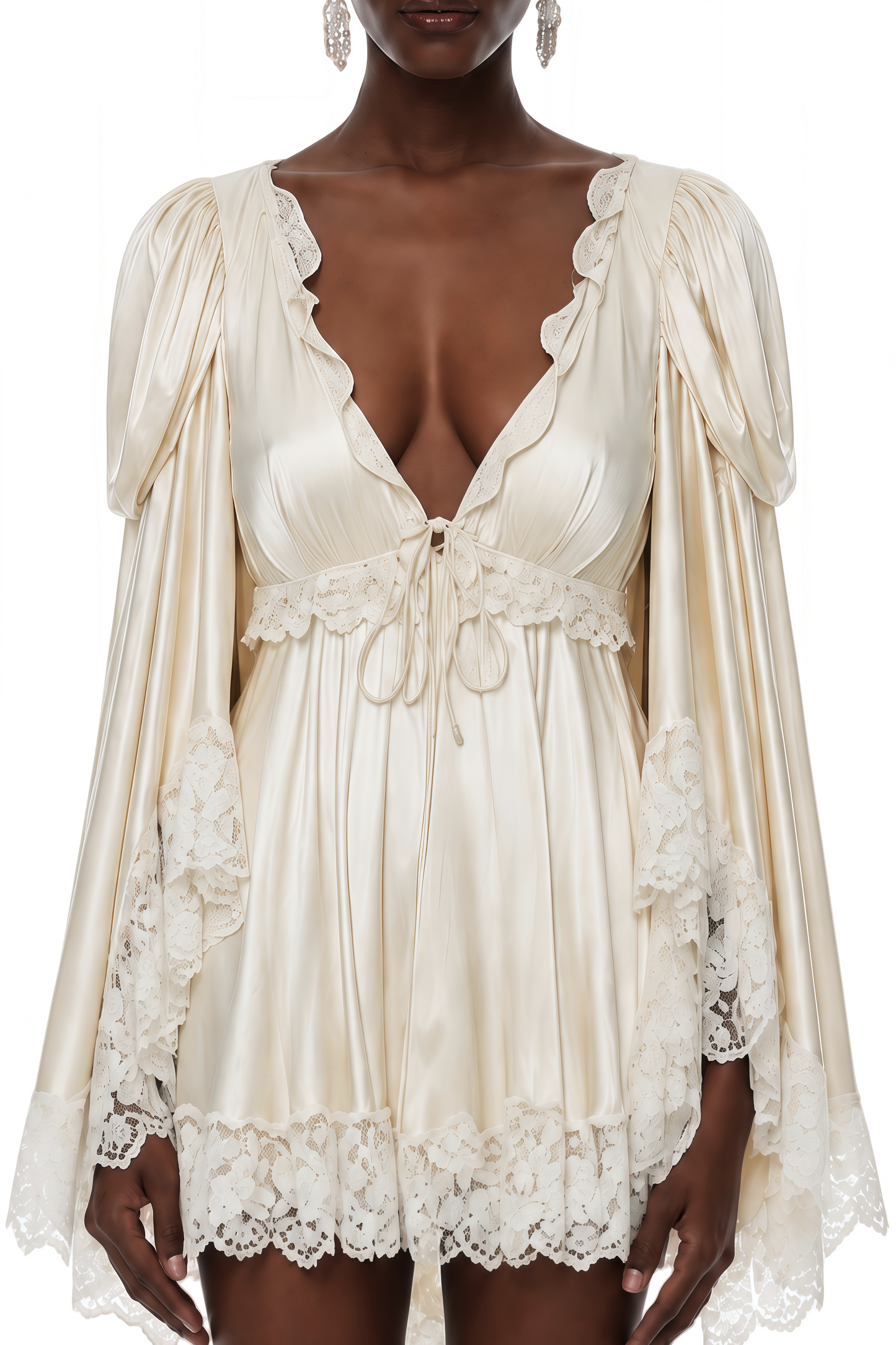 Ngawai Champagne Sweetheart Mini Dress with Lace Trim
