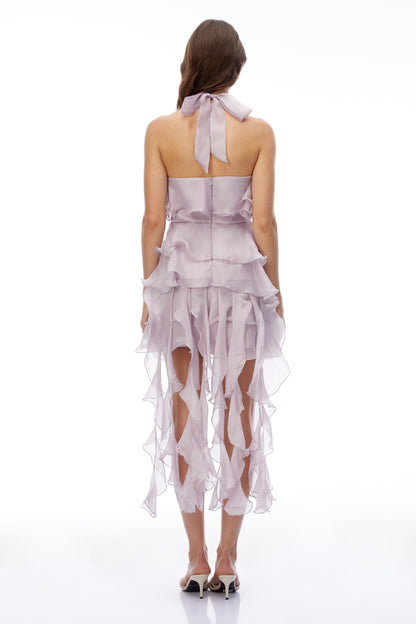 Nicole Lilac Purple Halterneck Ruffled Mini Dress