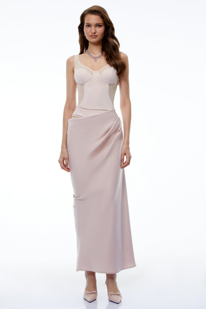Nikau Pink Cut-Out Cinched Waist Maxi Dress