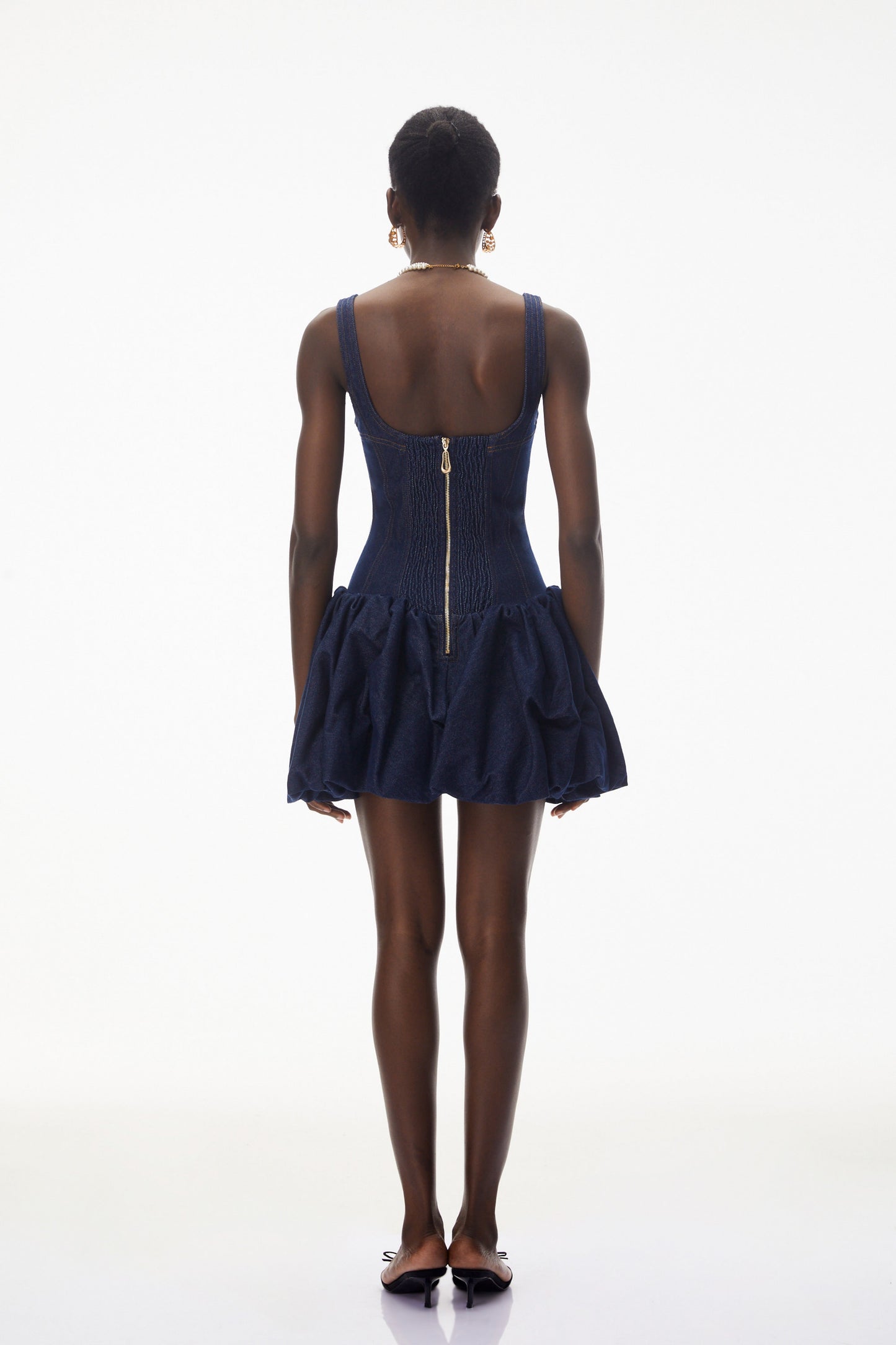 Niloufar Dark Blue Puffball Denim Mini Dress