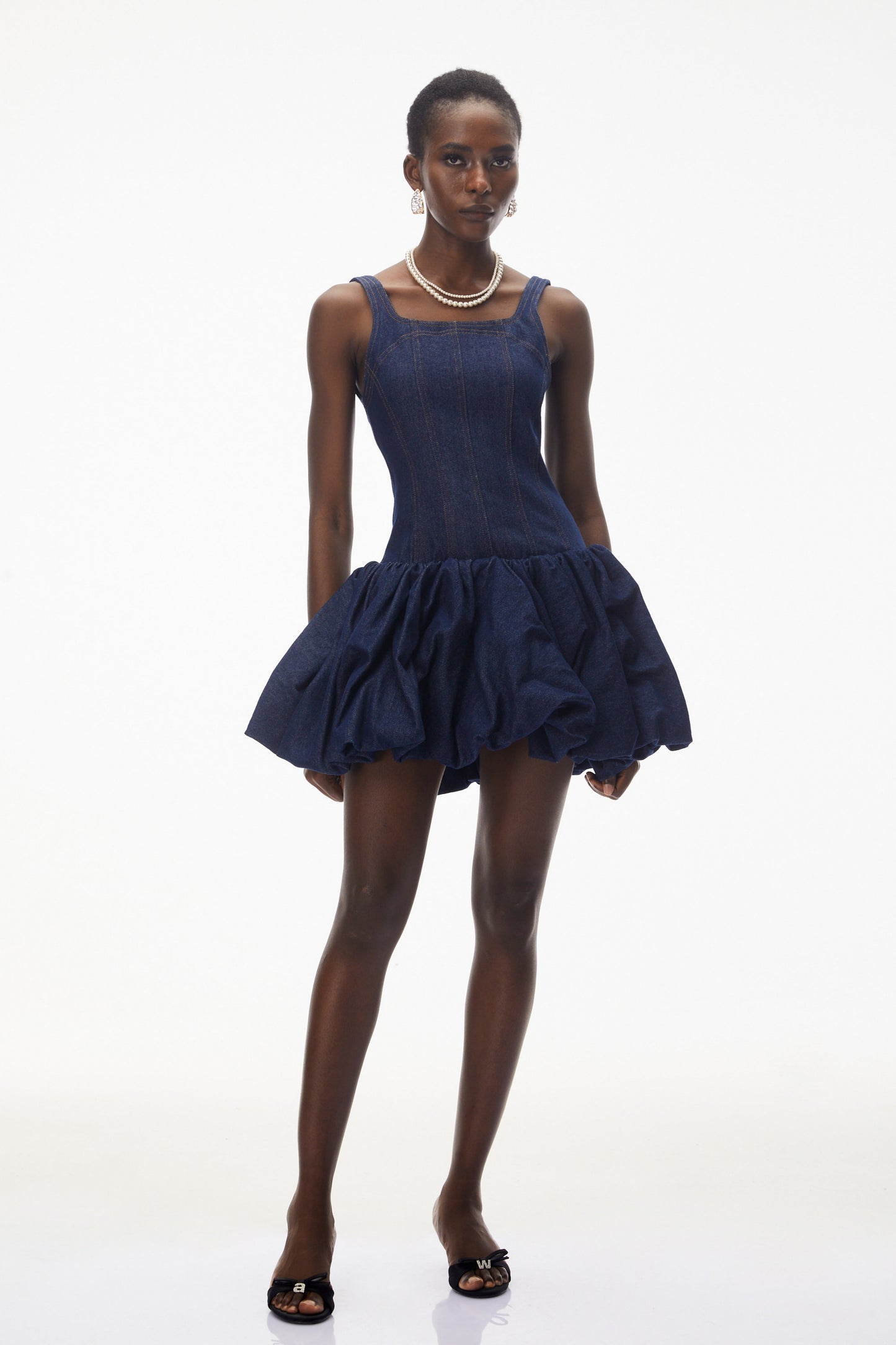 Niloufar Dark Blue Puffball Denim Mini Dress