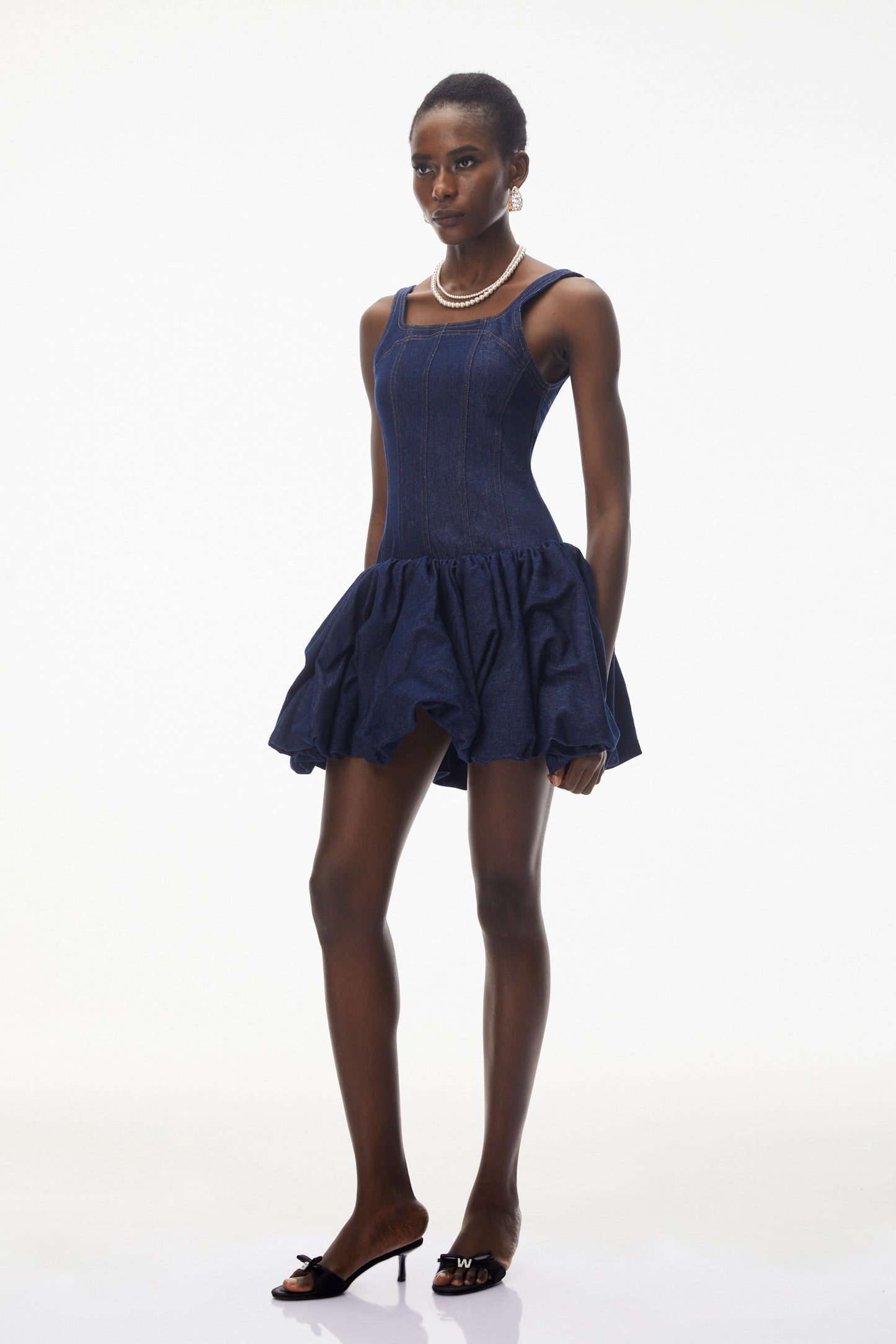 Niloufar Dark Blue Puffball Denim Mini Dress