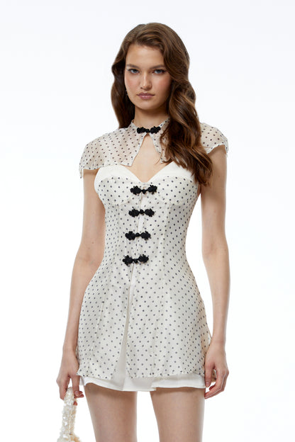 Noemi White Polka Dot Cape Mini Dress