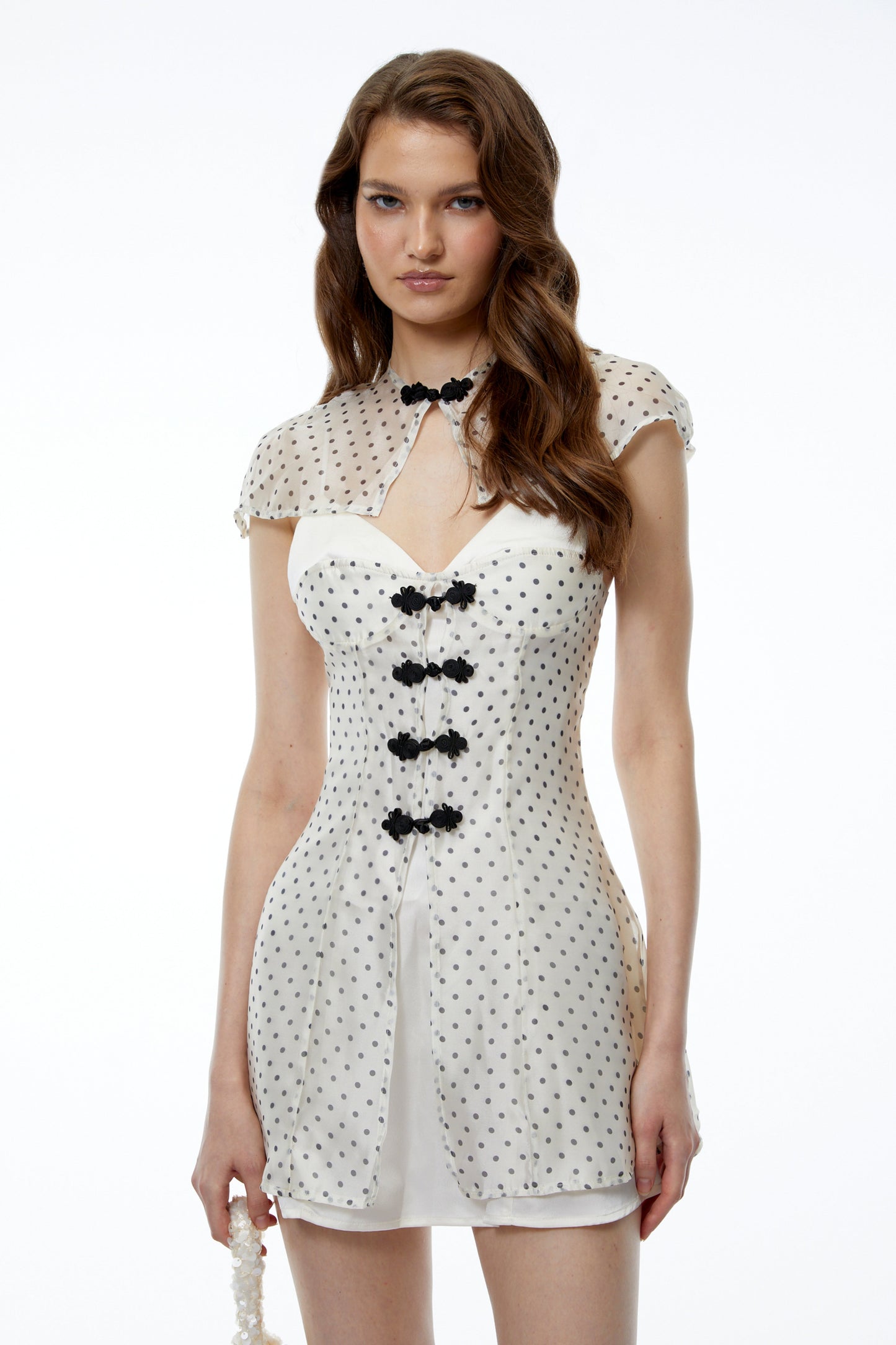 Noemi White Polka Dot Cape Mini Dress