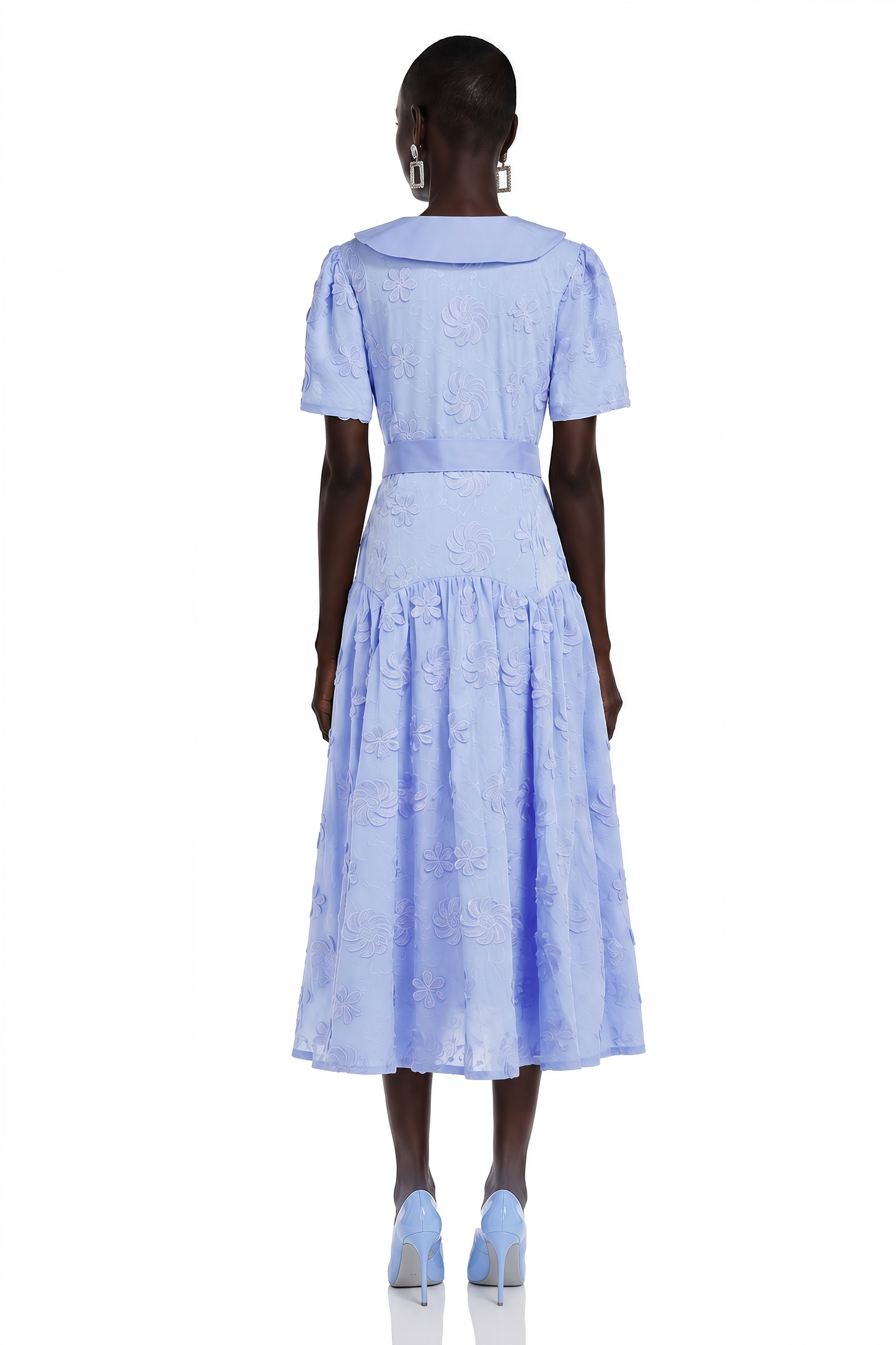 Norma Light Blue Pleated Maxi Dress with Lapel Collar