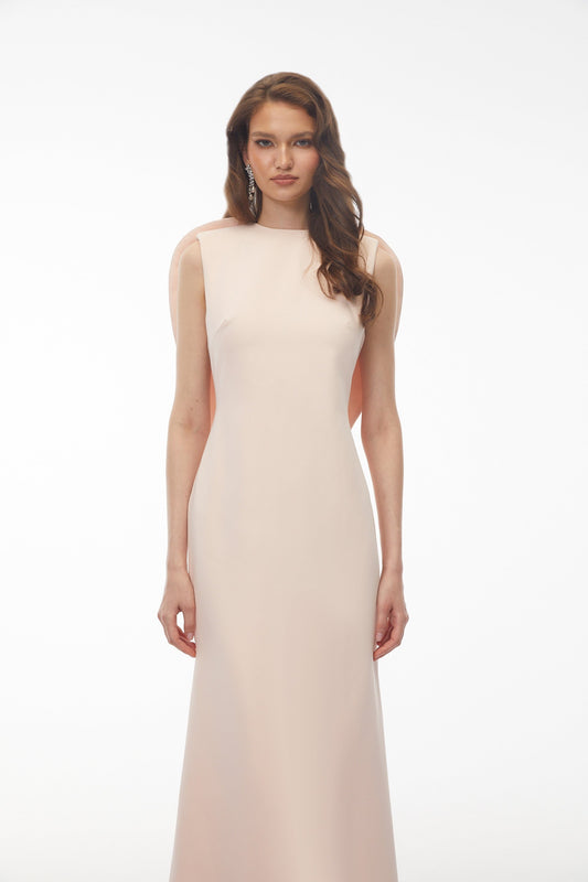 Nova Blush Pink Backless Maxi Dress with Flounce