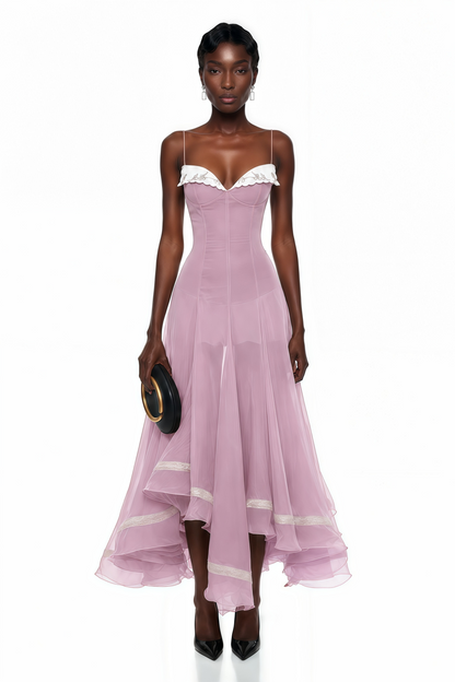 Nuria Pink Asymmetrical Midi Dress
