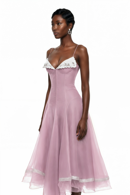 Nuria Pink Asymmetrical Midi Dress