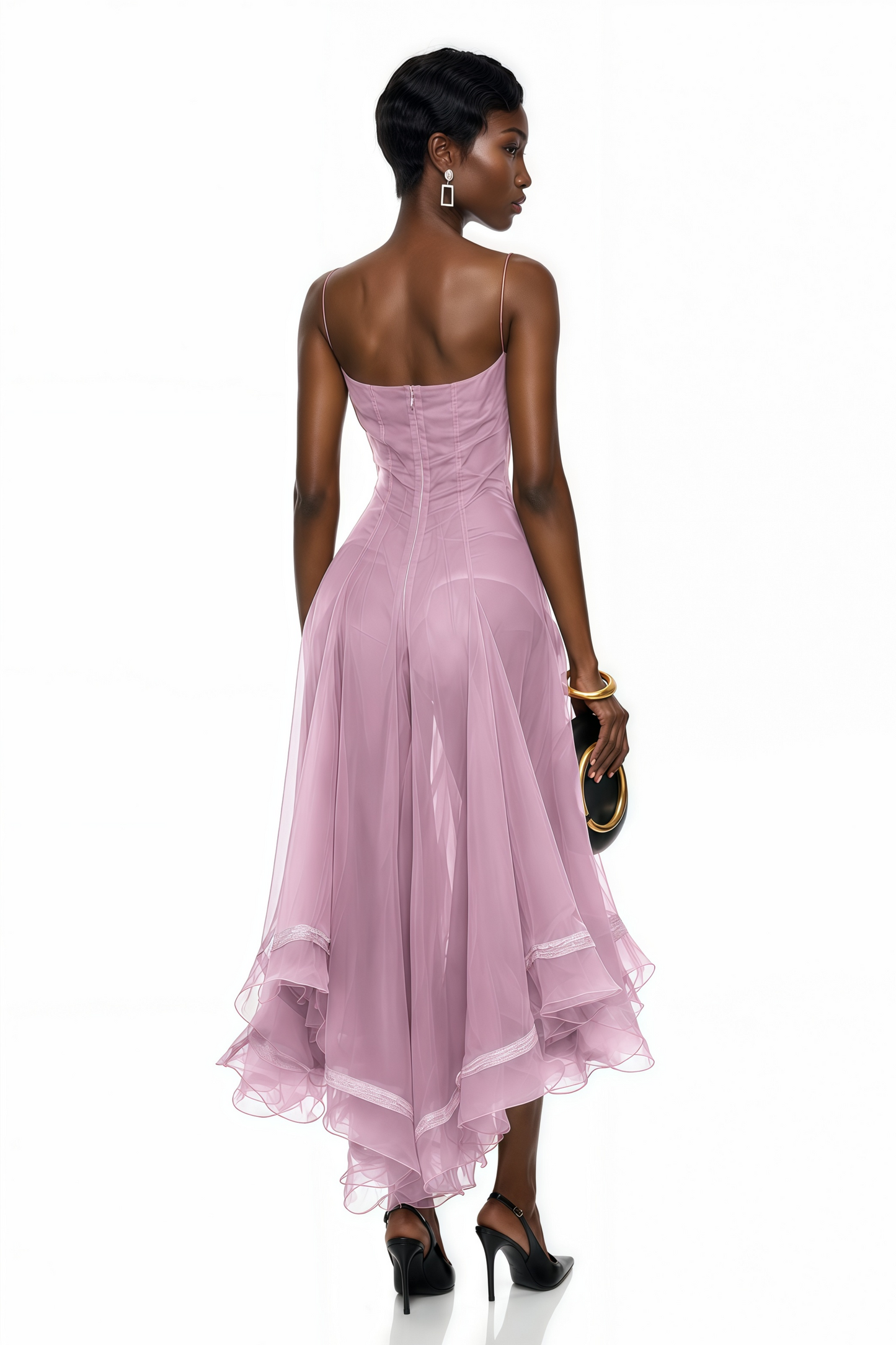 Nuria Pink Asymmetrical Midi Dress
