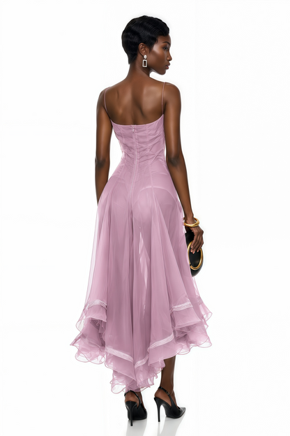 Nuria Pink Asymmetrical Midi Dress