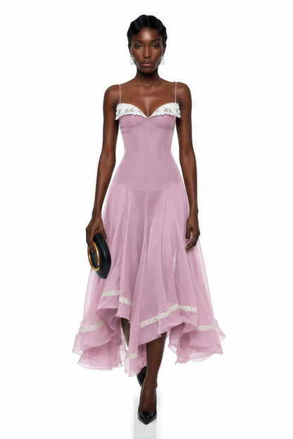 Nuria Pink Asymmetrical Midi Dress