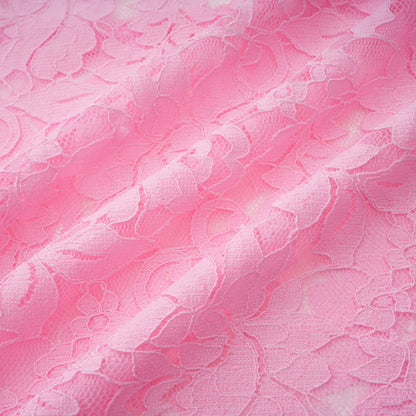 Nuria Pink Ribbon Detail Floral Lace Midi Dress