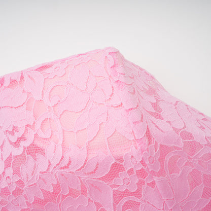 Nuria Pink Ribbon Detail Floral Lace Midi Dress
