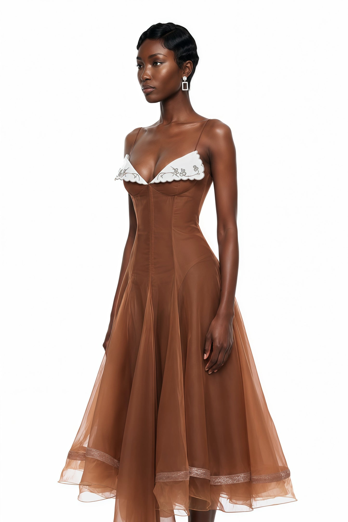Nuria Rust Brown Asymmetrical Midi Dress