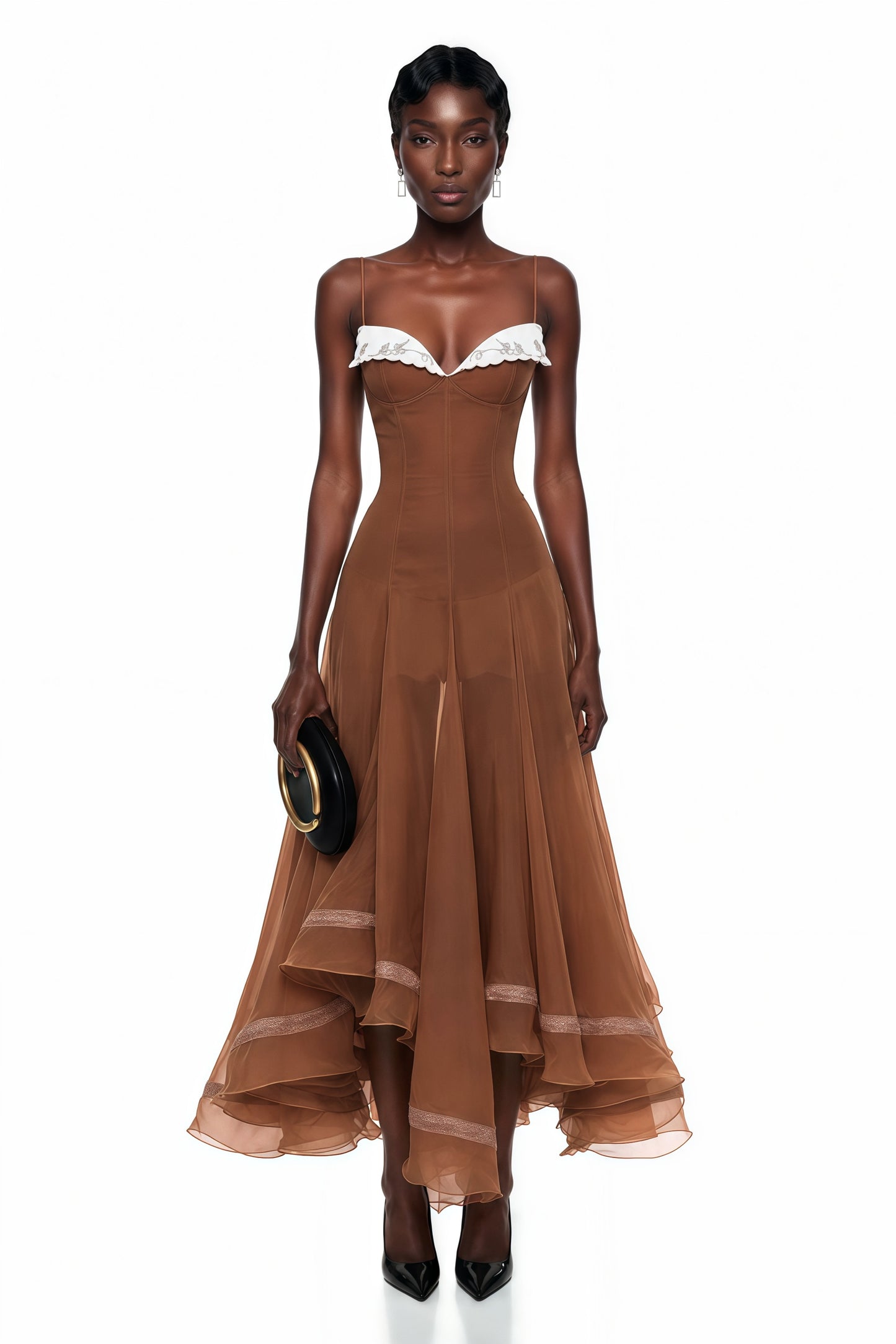 Nuria Rust Brown Asymmetrical Midi Dress