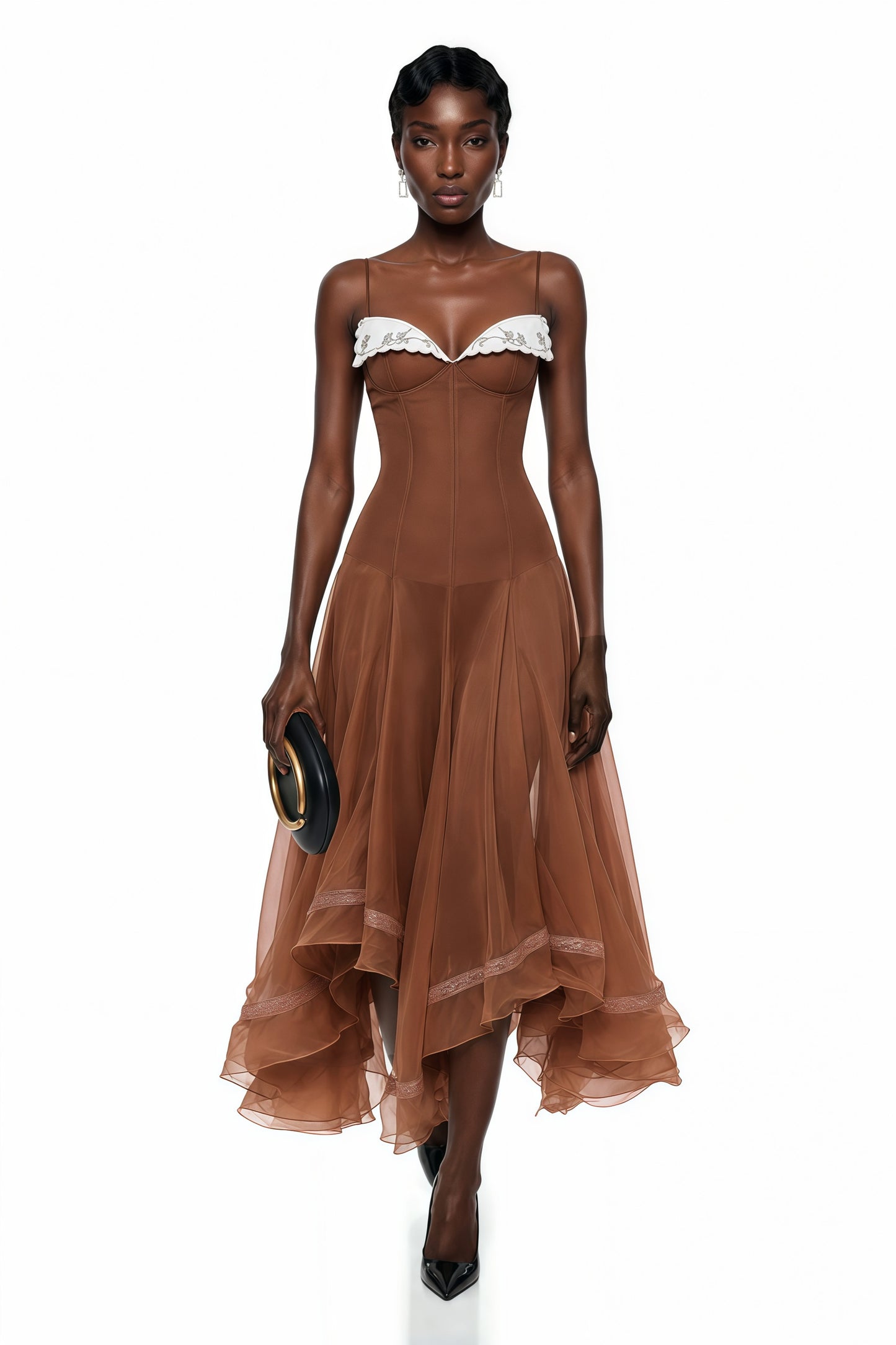 Nuria Rust Brown Asymmetrical Midi Dress