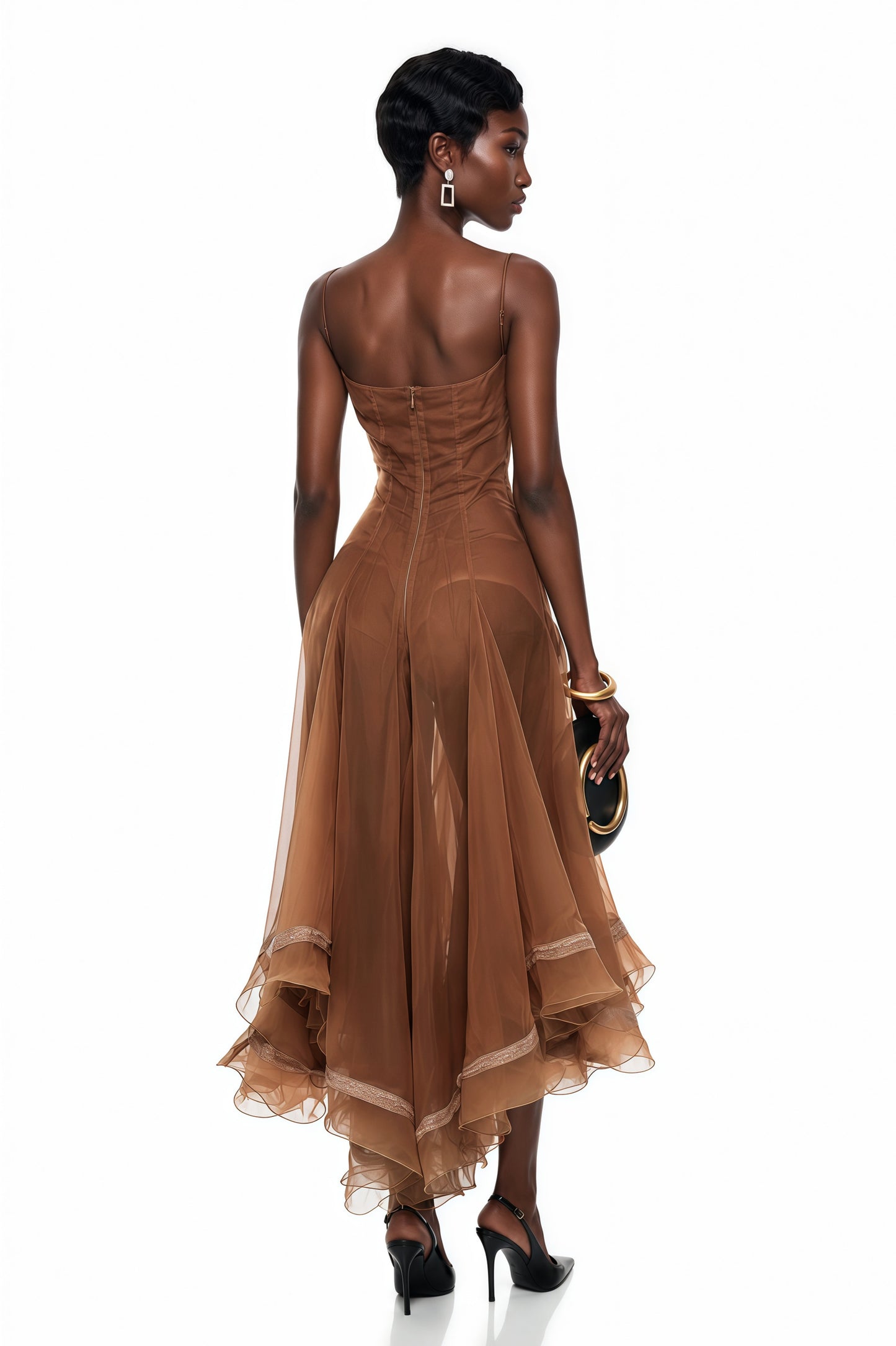 Nuria Rust Brown Asymmetrical Midi Dress