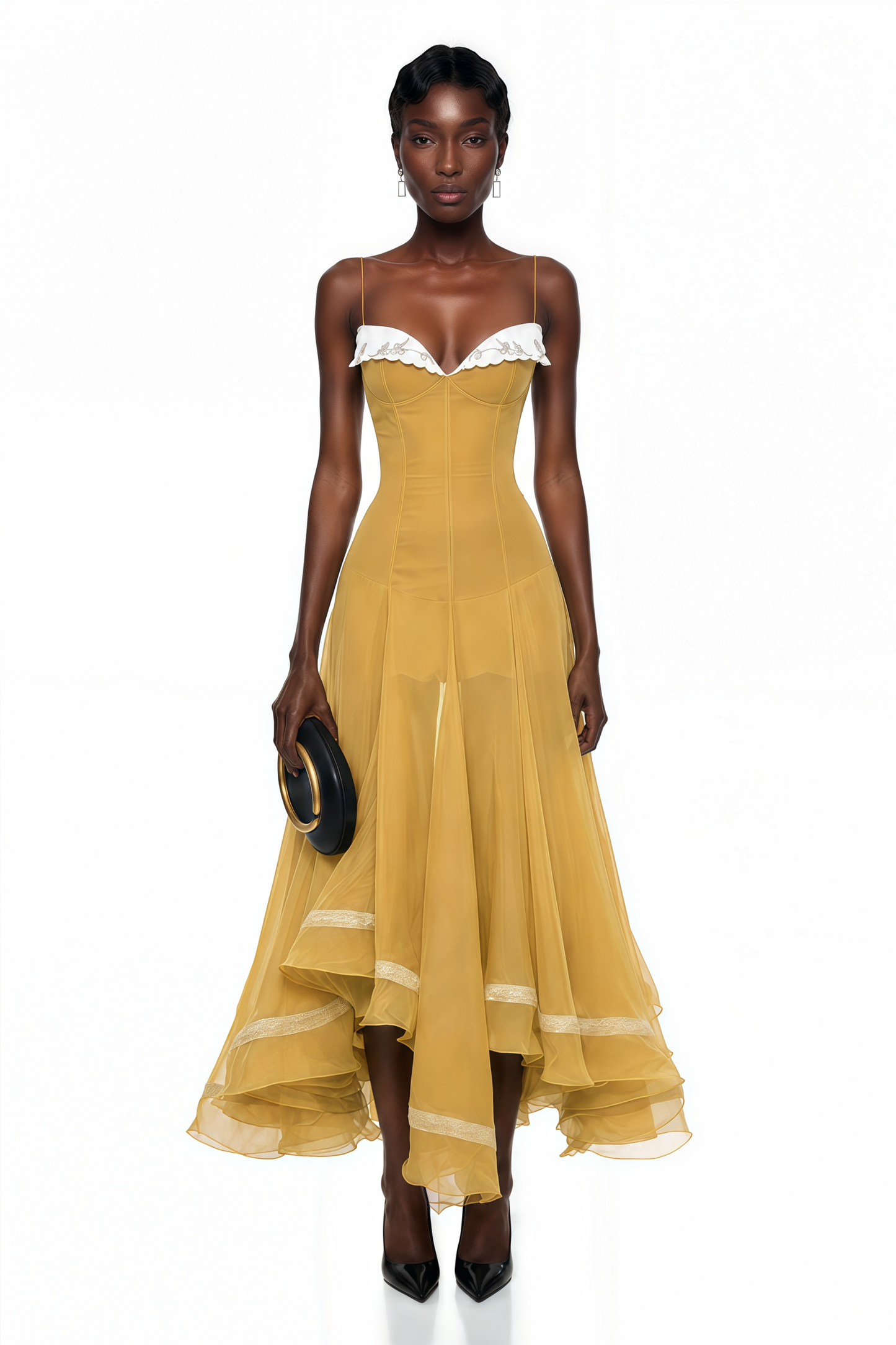 Nuria Yellow Asymmetrical Midi Dress