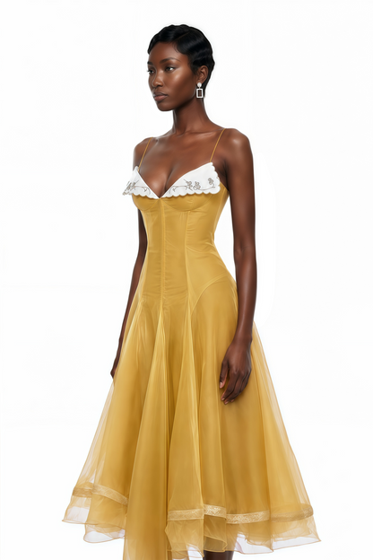Nuria Yellow Asymmetrical Midi Dress