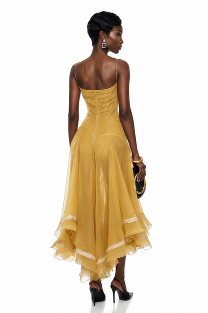 Nuria Yellow Asymmetrical Midi Dress