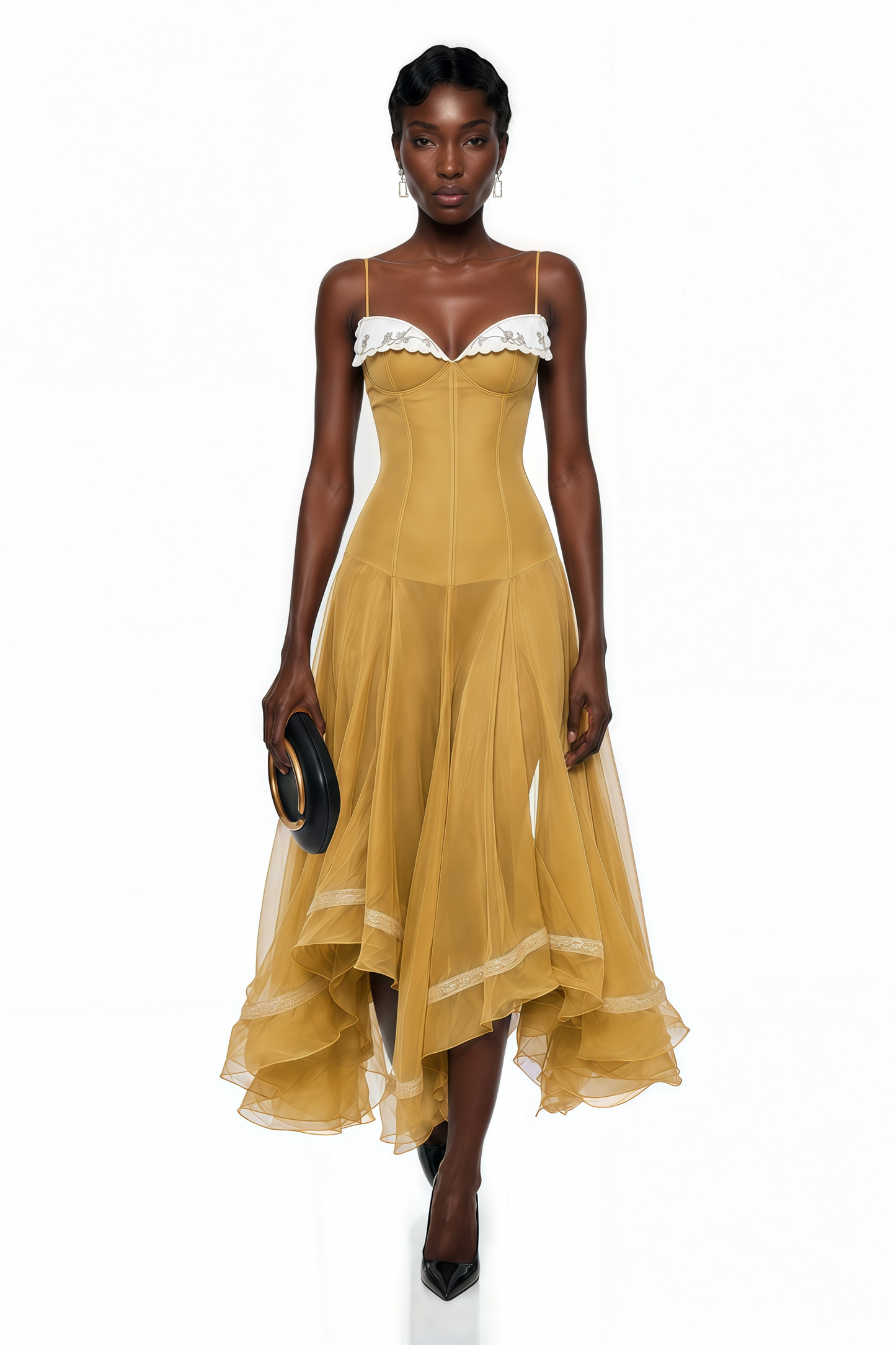 Nuria Yellow Asymmetrical Midi Dress