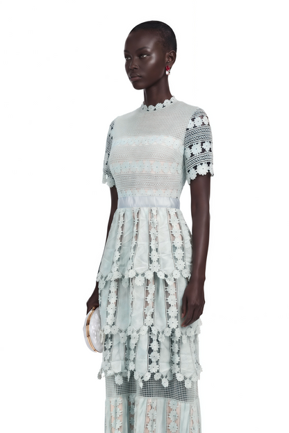 Océane green floral embroidered midi dress