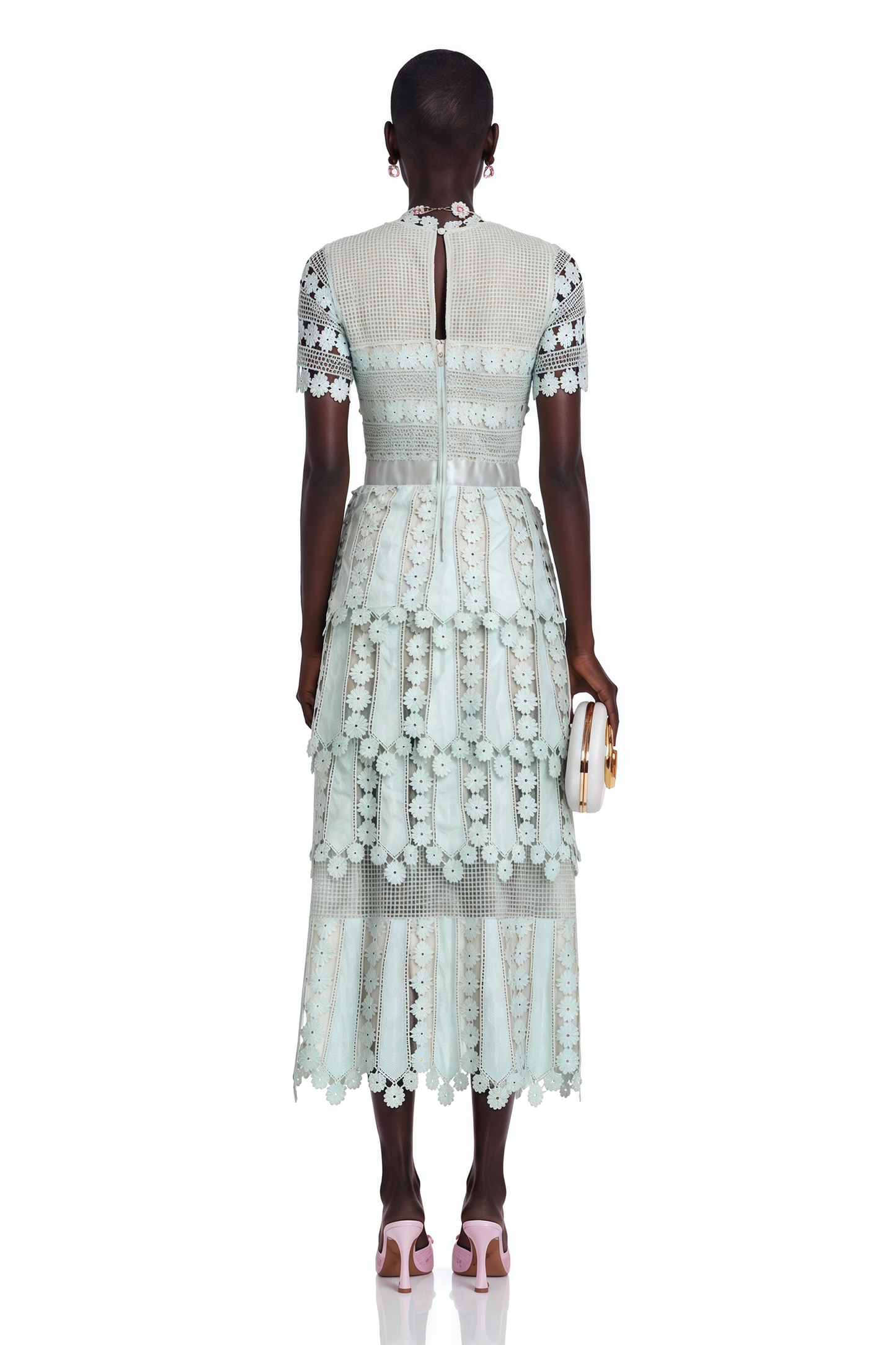 Océane green floral embroidered midi dress