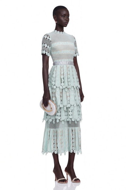Océane green floral embroidered midi dress