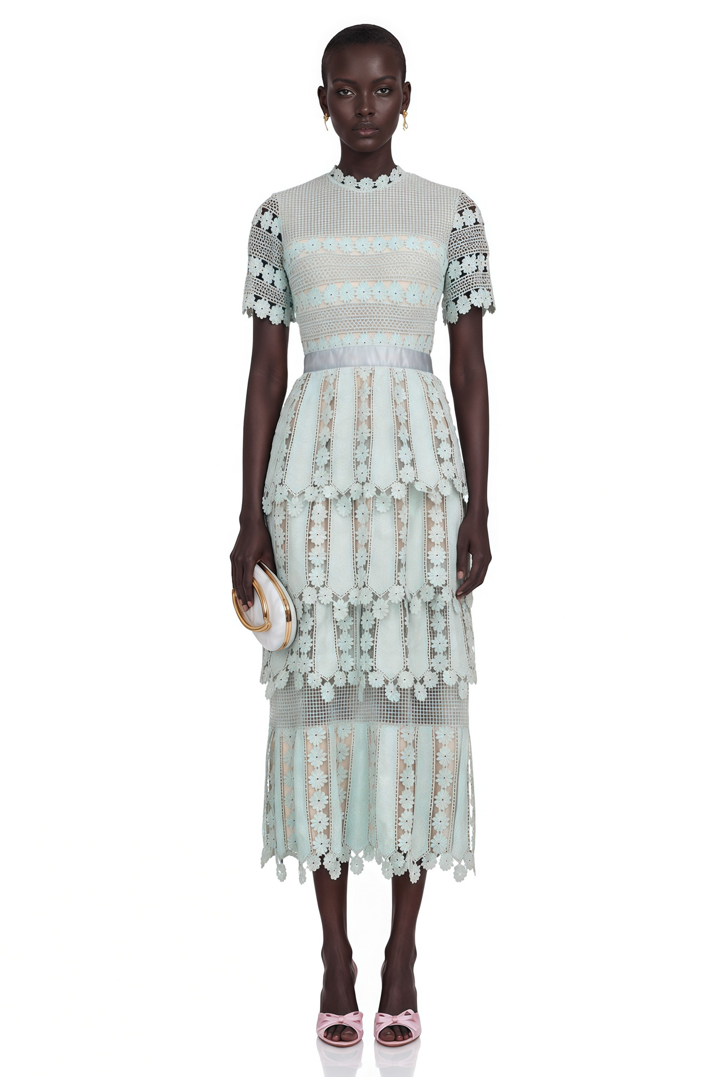 Océane green floral embroidered midi dress