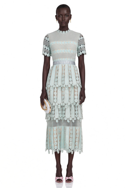 Océane green floral embroidered midi dress