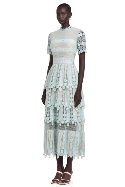 Océane green floral embroidered midi dress