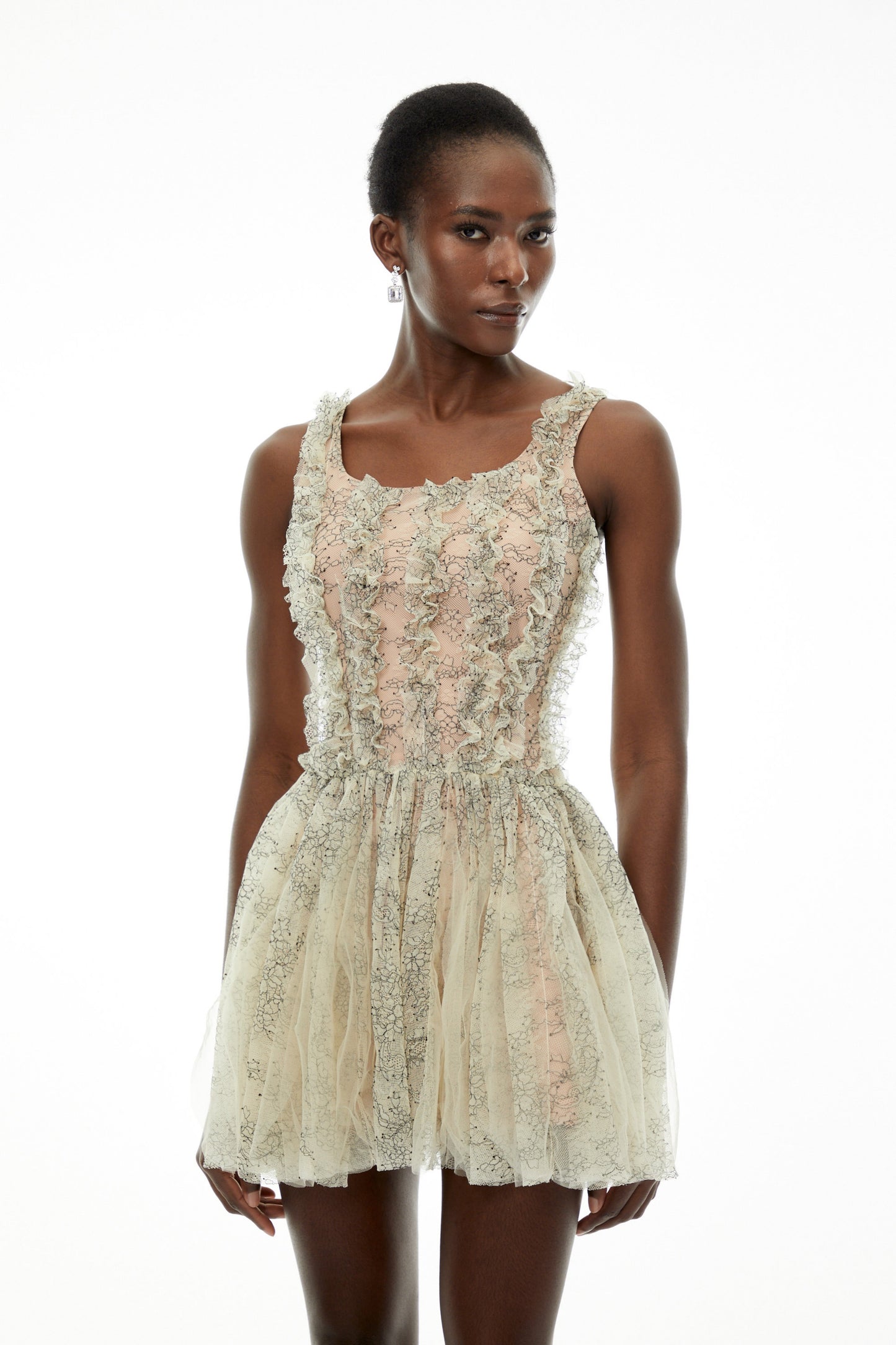 Octavia Green Ruched Mini Dress with Mesh Panels