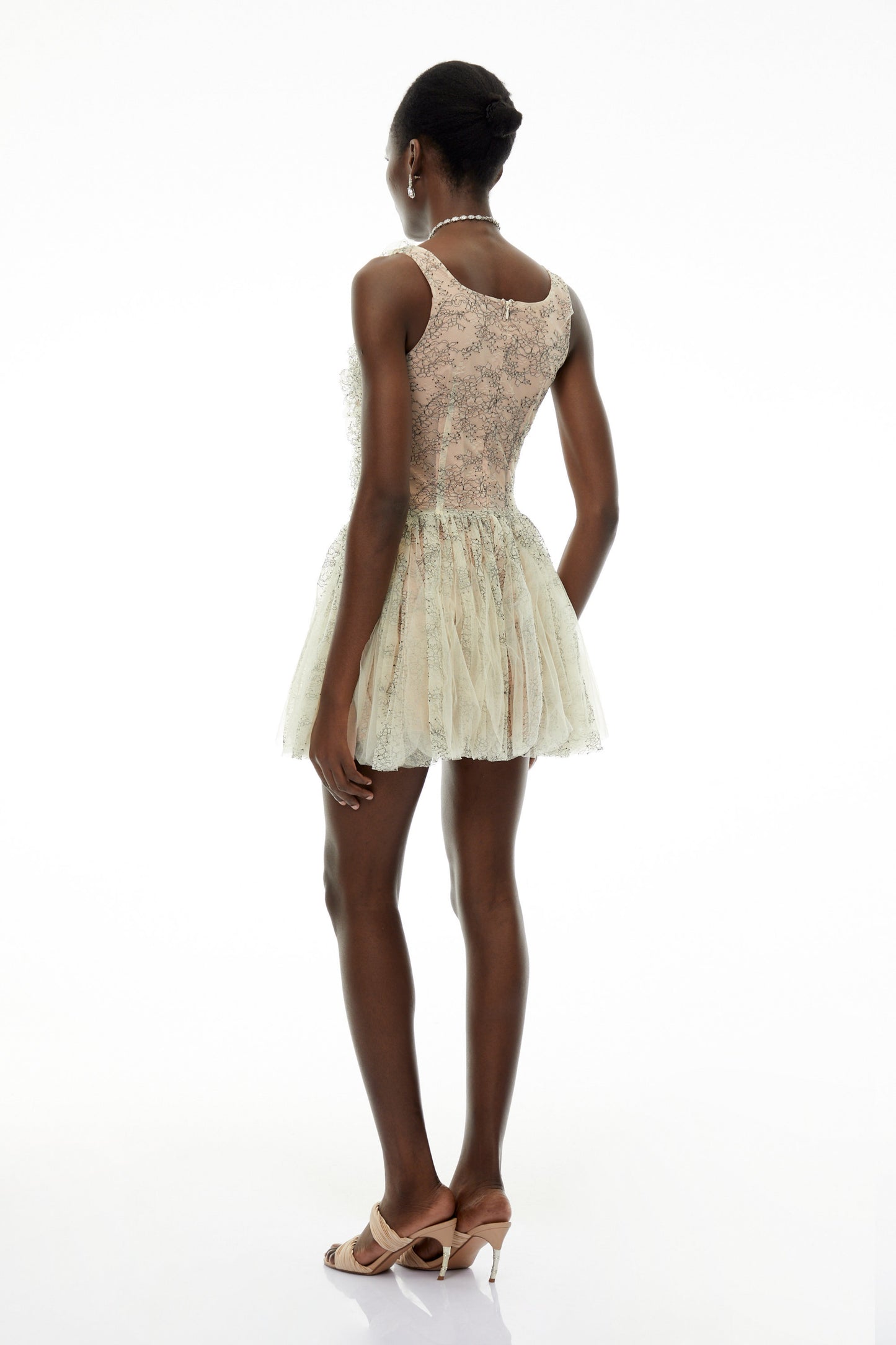 Octavia Green Ruched Mini Dress with Mesh Panels