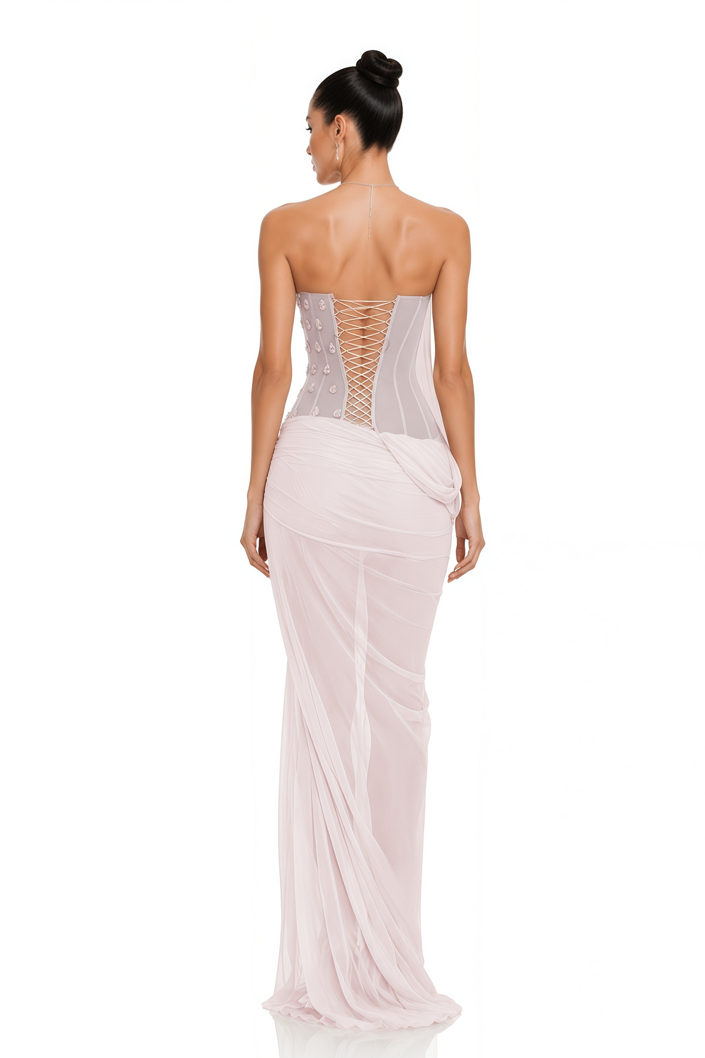 Odessa Pink Crystal Embellished Draped Maxi Dress