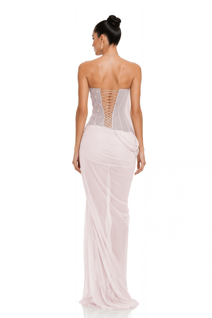 Odessa Pink Crystal Embellished Draped Maxi Dress