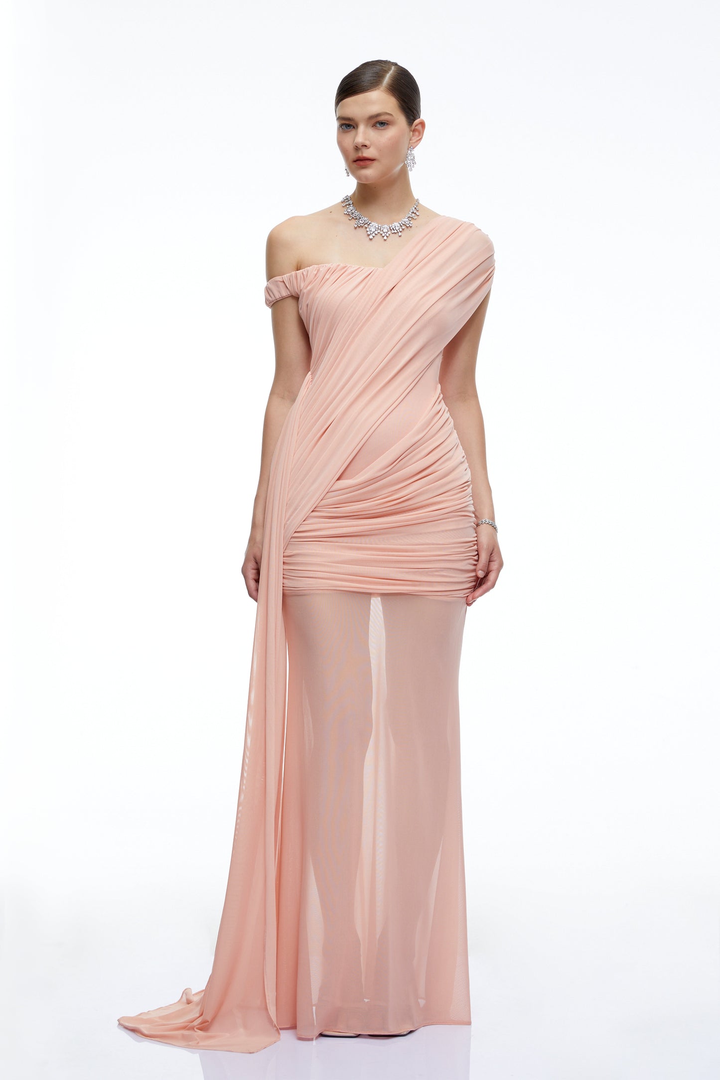 Odette Pink One Shoulder Ruched Maxi Dress