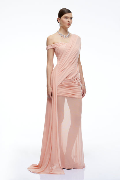 Odette Pink One Shoulder Ruched Maxi Dress