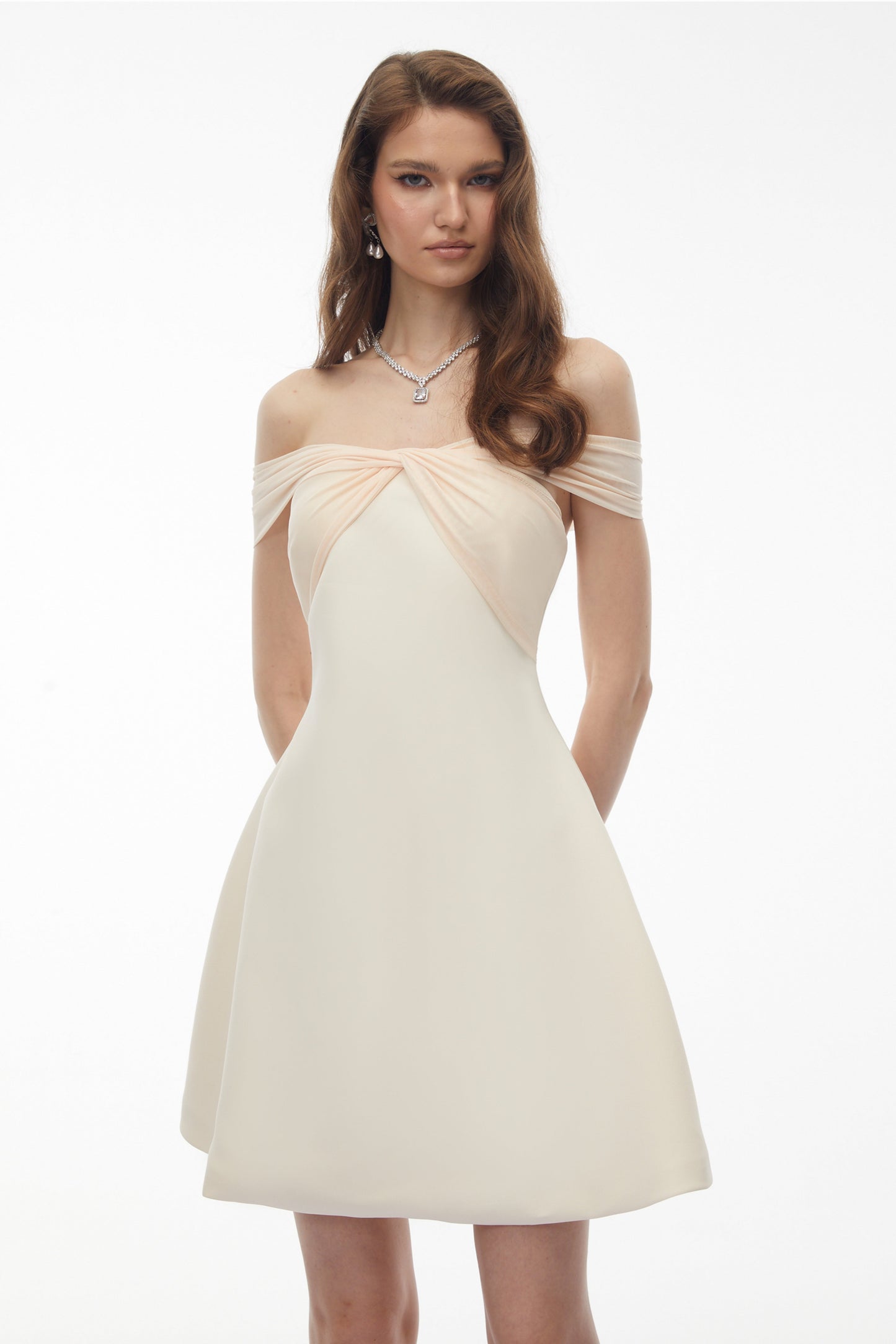 Oenone White Off Shoulder Mini Dress with Twist Front