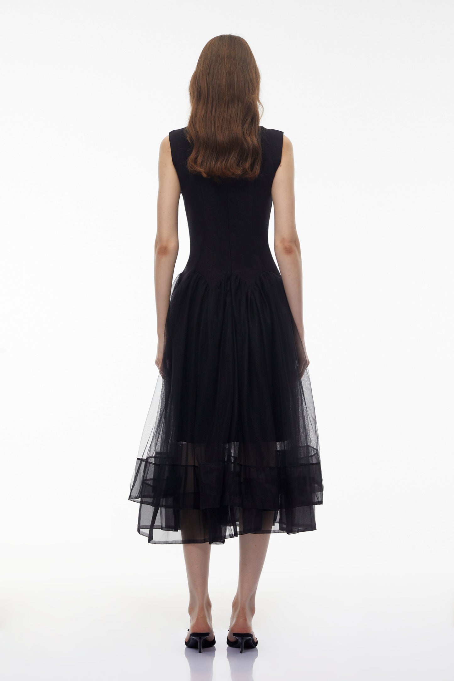 Ofra Black Pearl Pleated Midi Dress