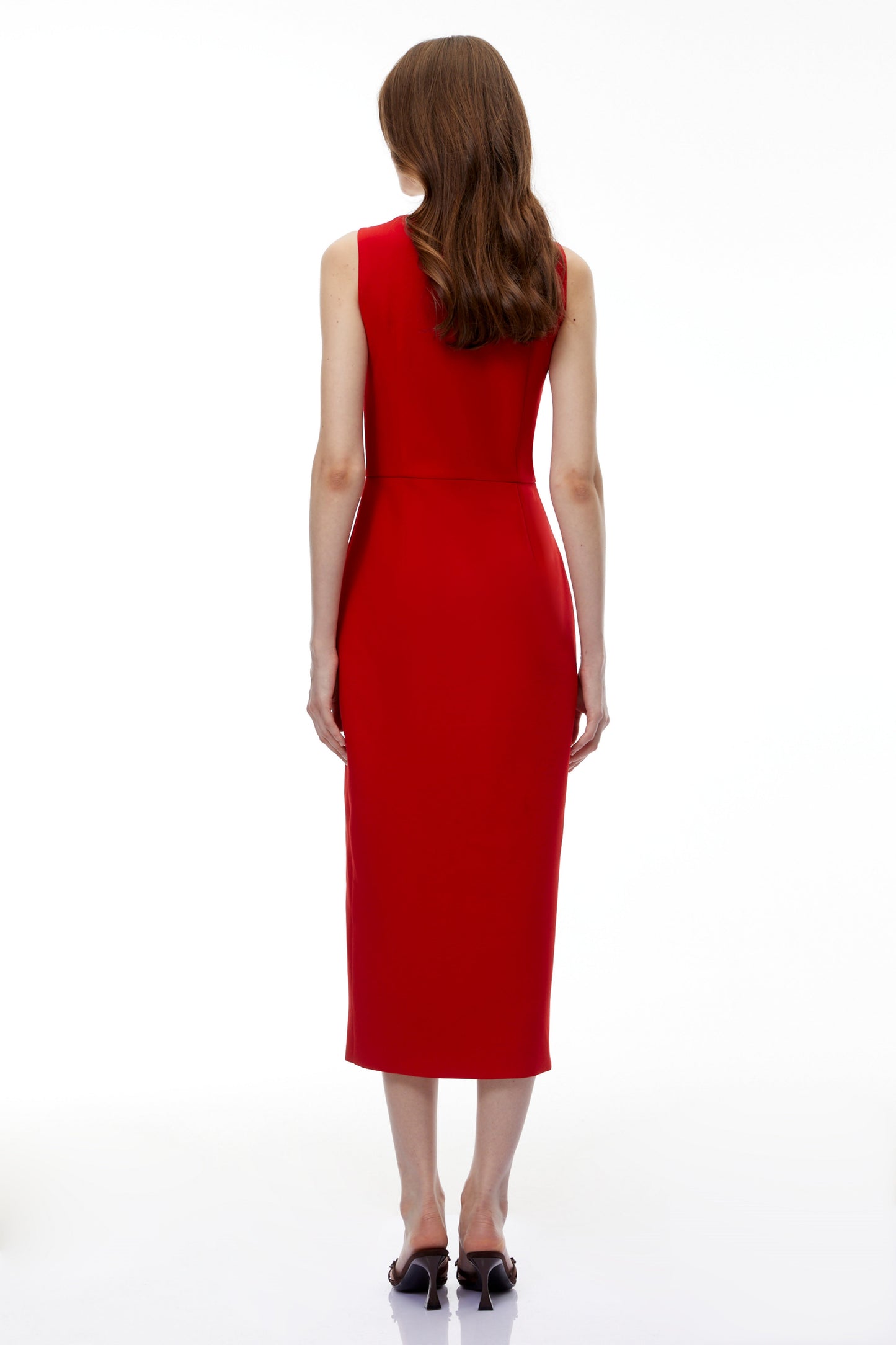 Olena Red Front Zip Corset Midi Dress