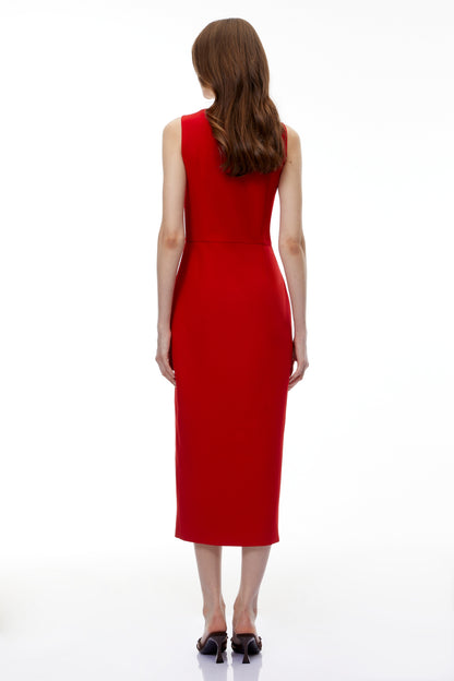 Olena Red Front Zip Corset Midi Dress
