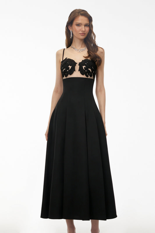 Olesya Black Floral Embroidered Maxi Dress