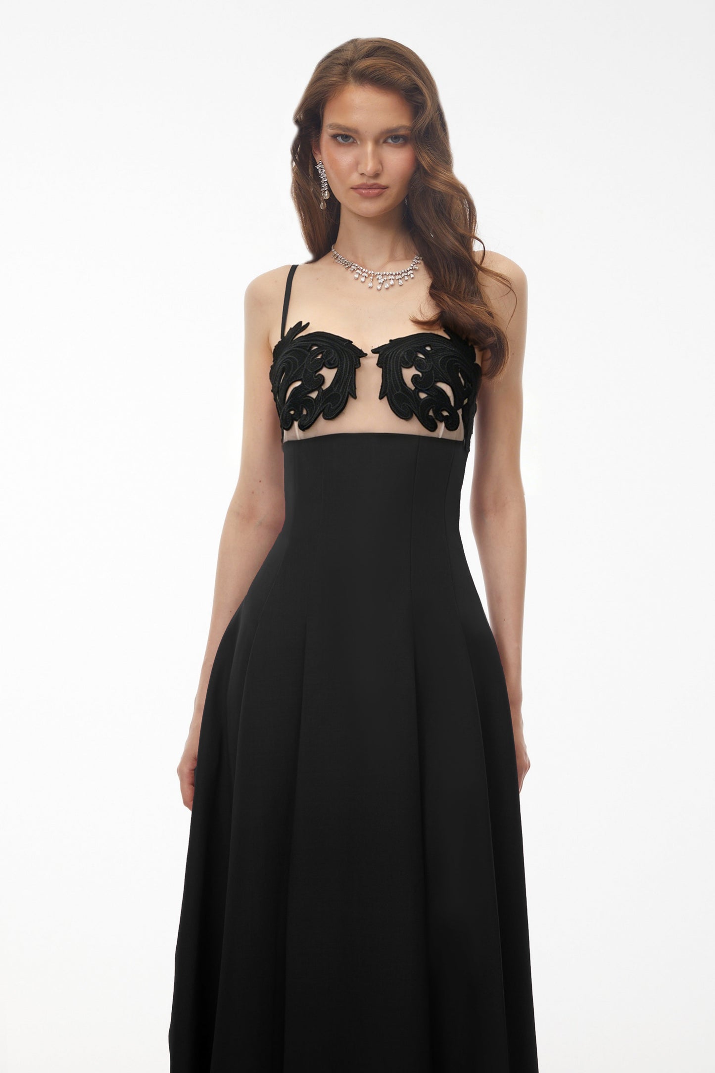 Olesya Black Floral Embroidered Maxi Dress