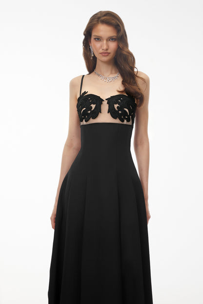 Olesya Black Floral Embroidered Maxi Dress