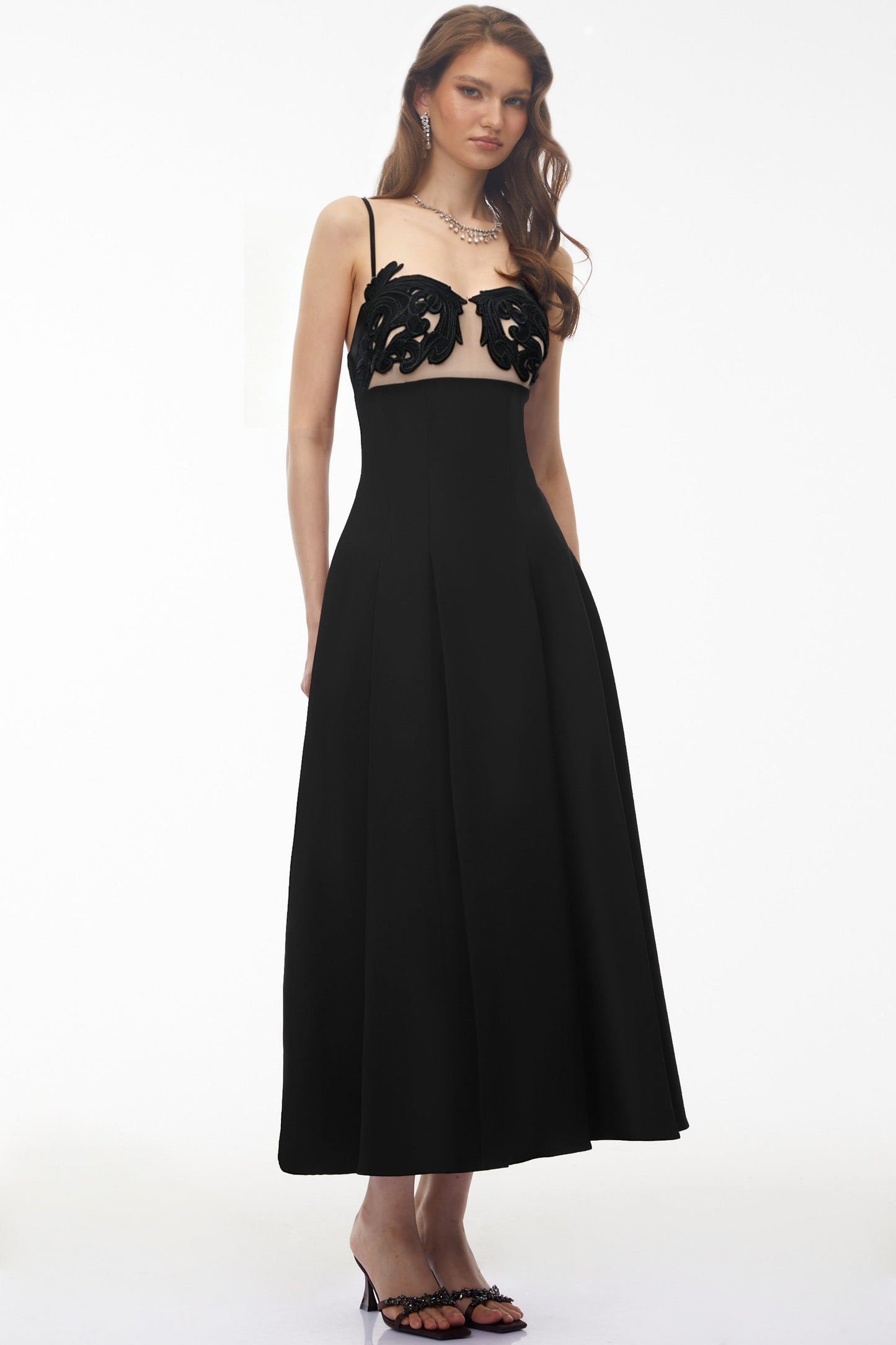 Olesya Black Floral Embroidered Maxi Dress
