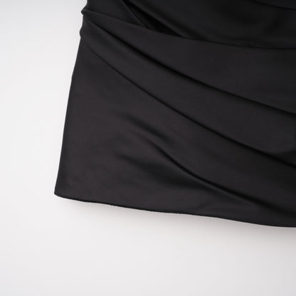 Olesya Black Ruched Mini Dress with Lace Panels