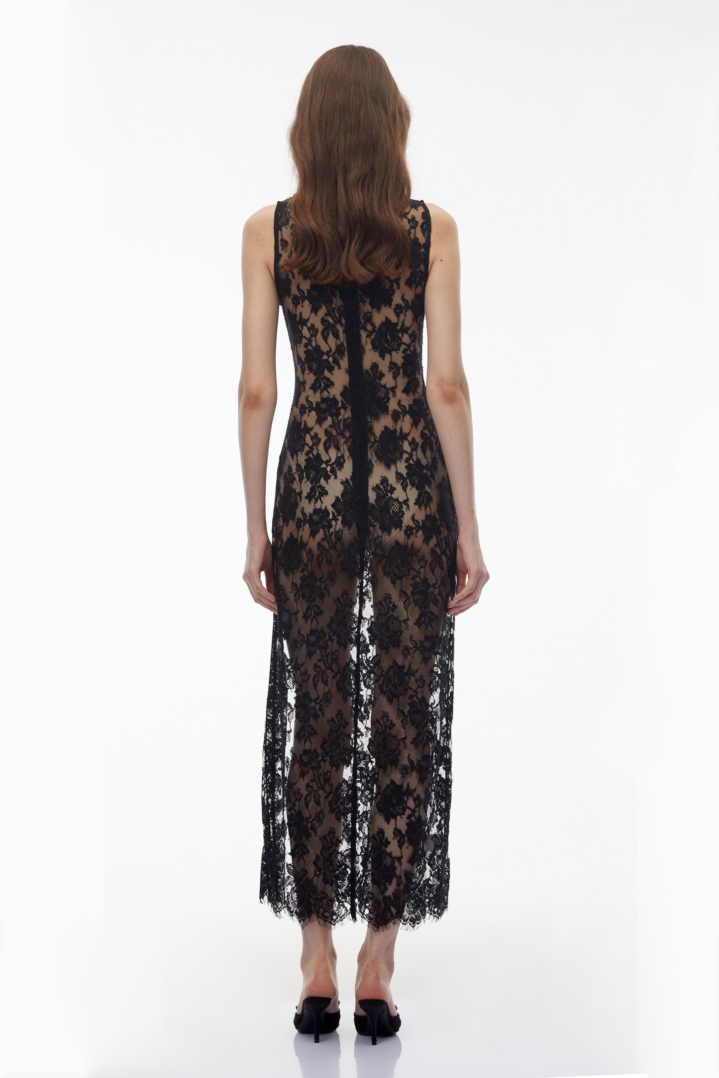 Olesya Black Semi Sheer Lace Maxi Dress