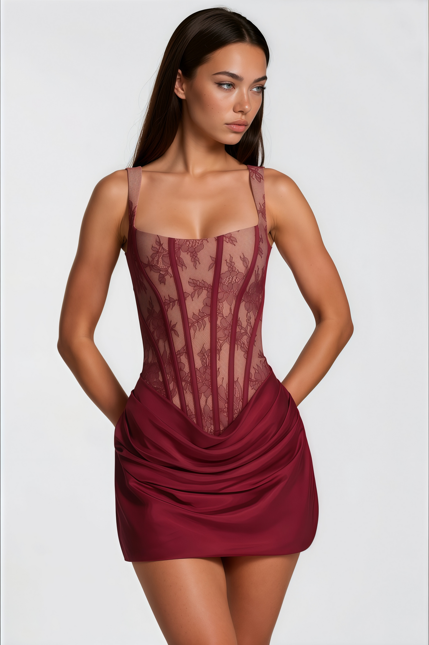 Olesya Dantelli Kırmızı Dantelli Mini Elbise