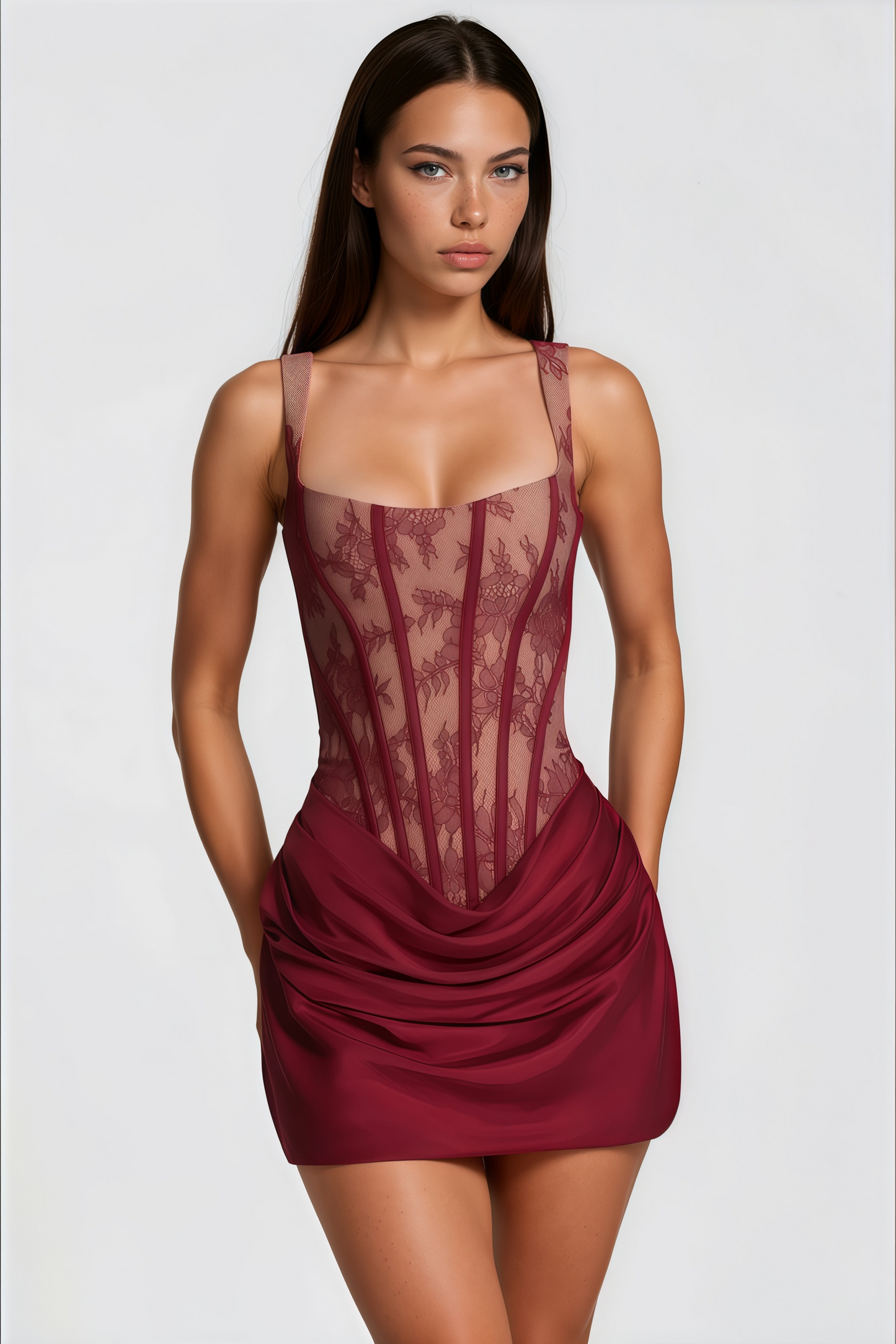 Olesya Dantelli Kırmızı Dantelli Mini Elbise