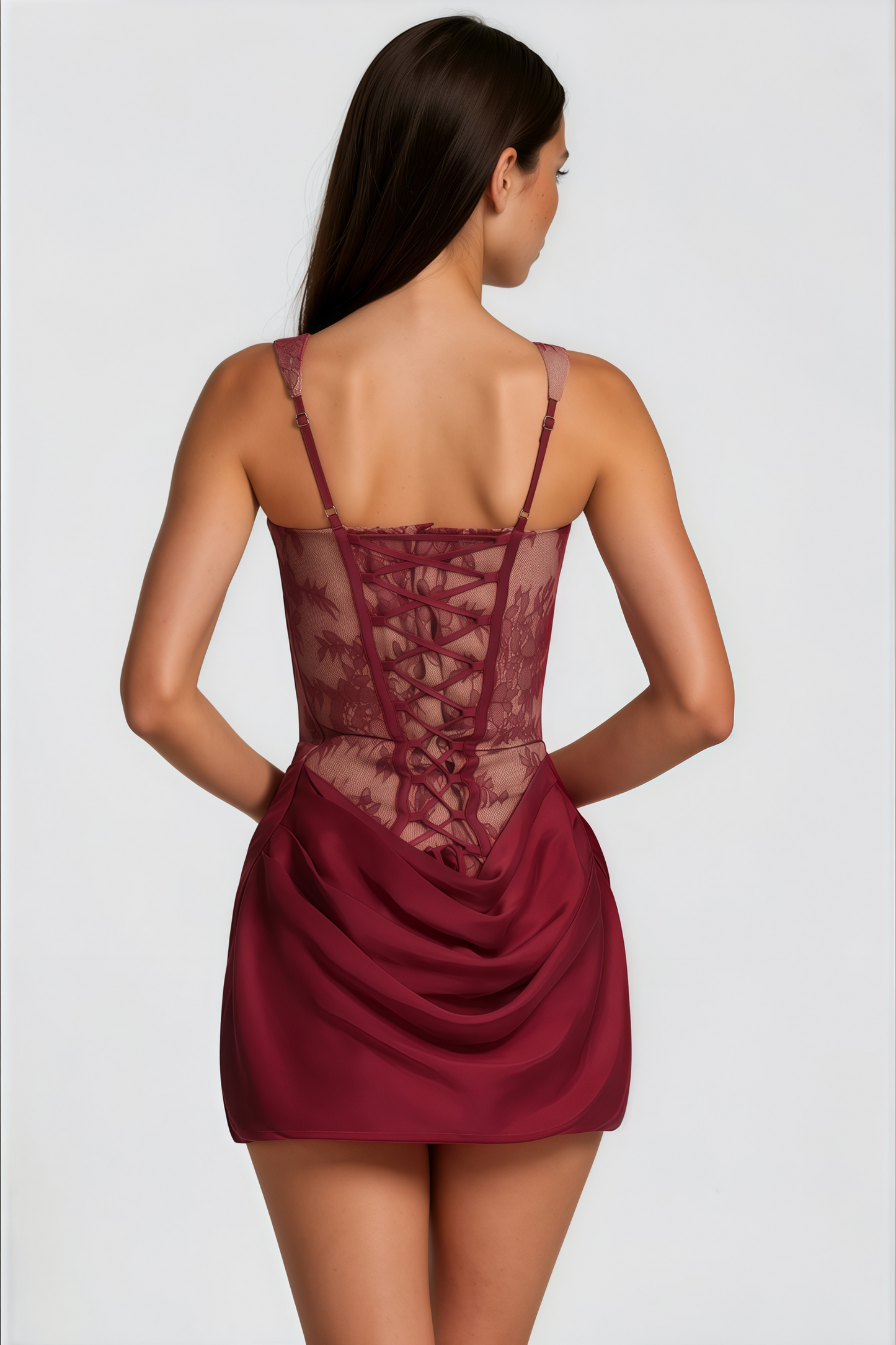 Olesya Dantelli Kırmızı Dantelli Mini Elbise